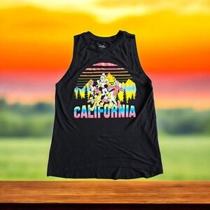Disney California Tank Top Sunset Mickey Donald Goofy Pluto Minnie Black Small